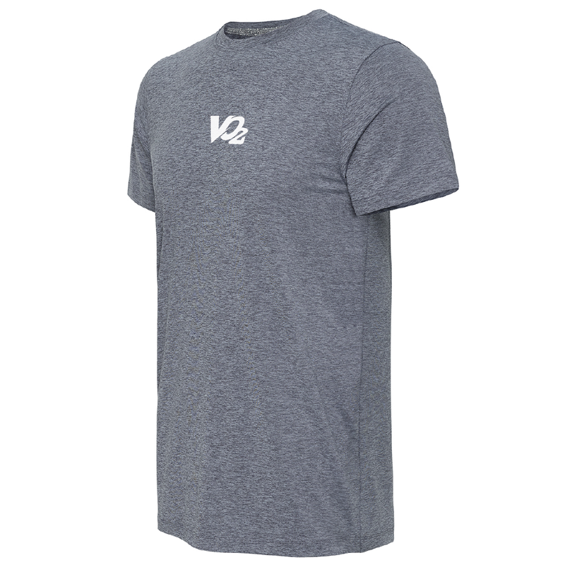 Gray t-shirt with a white logo on a white background