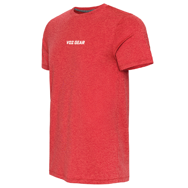 Red t-shirt with 'VO2 Gear' logo on a white background