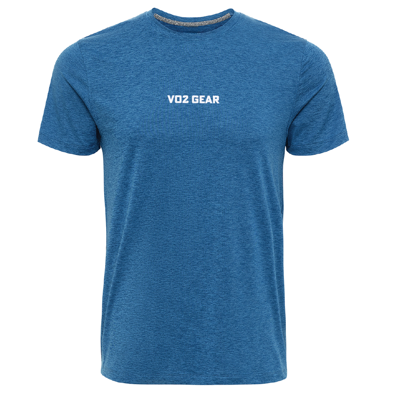 Blue t-shirt with 'VO2 Gear' logo on a white background