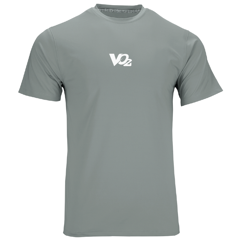 Gray t-shirt with a logo on a white background